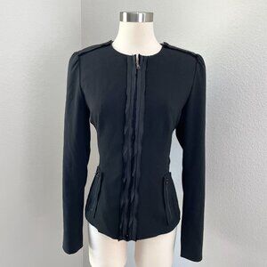 T Tahari Womens 8 Black Collarless Zip Up Jacket Long‎ Sleeve Stretch